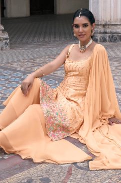 Alternative view of Peach Embroidered Party Wear Sharara Suit