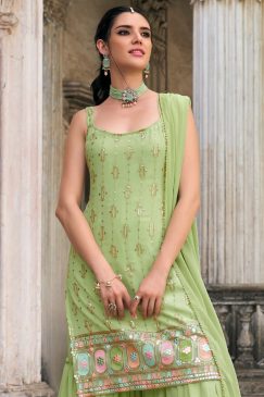 Alternative view of Green Embroidered Party Wear Sharara Suit