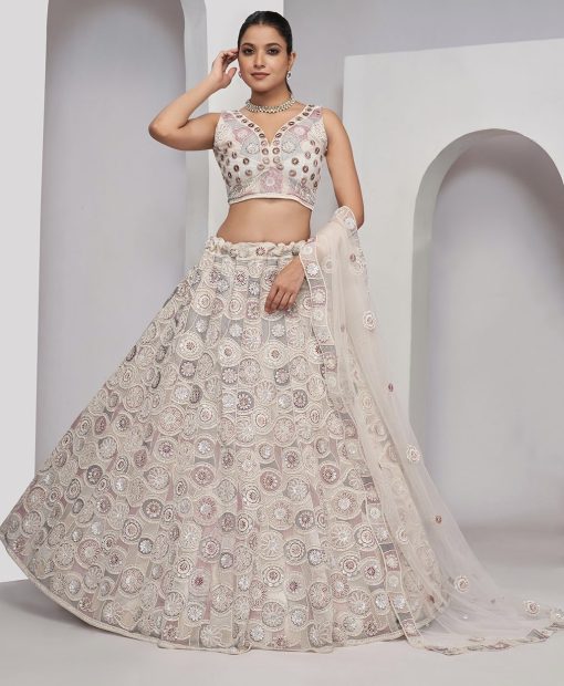 White Heavy Embroidered Bridal Lehenga Choli