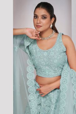 Alternative view of Light Blue Heavy Embroidered Bridal Lehenga Choli