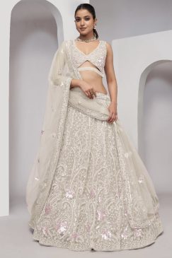 Off White Heavy Embroidered Bridal Lehenga Choli