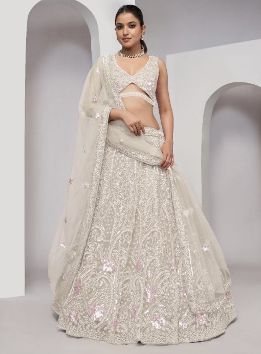 Off White Heavy Embroidered Bridal Lehenga Choli