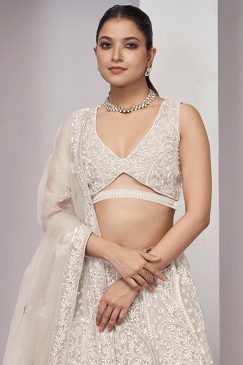 Alternative view of Off White Heavy Embroidered Bridal Lehenga Choli