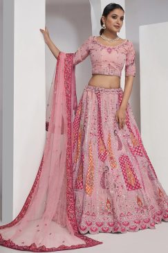 Pink Heavy Embroidered Bridal Lehenga Choli