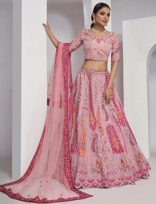 Pink Heavy Embroidered Bridal Lehenga Choli