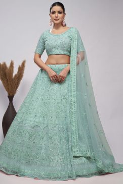 Mint Green Heavy Embroidered Bridal Lehenga Choli