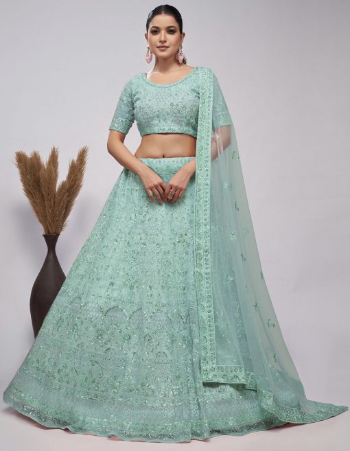 Mint Green Heavy Embroidered Bridal Lehenga Choli