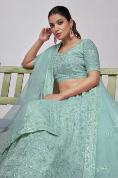Alternative view of Mint Green Heavy Embroidered Bridal Lehenga Choli