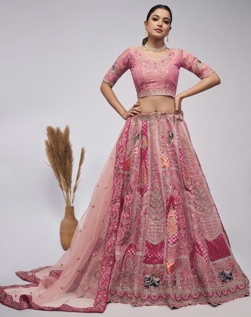 Pink Heavy Embroidered Bridal Lehenga Choli