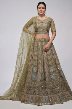 Olive Green Heavy Embroidered Bridal Lehenga Choli