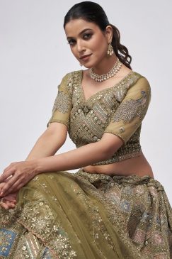 Alternative view of Olive Green Heavy Embroidered Bridal Lehenga Choli