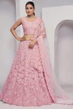 Light Pink Heavy Embroidered Bridal Lehenga Choli