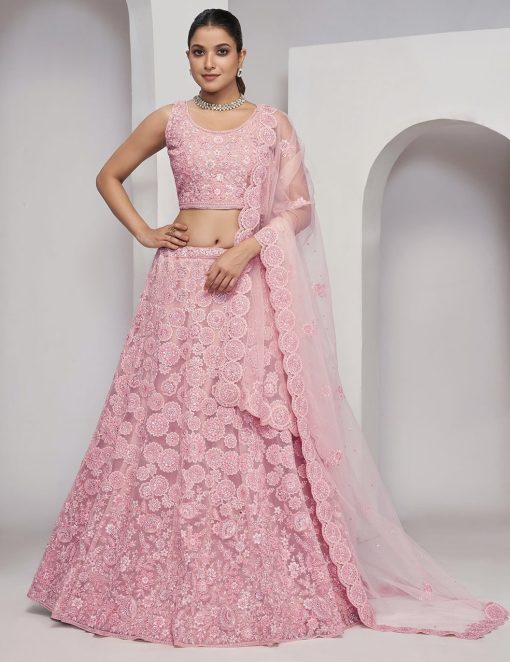 Light Pink Heavy Embroidered Bridal Lehenga Choli