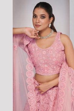 Alternative view of Light Pink Heavy Embroidered Bridal Lehenga Choli