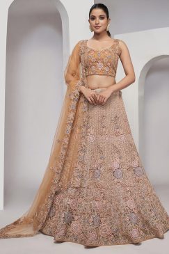 Peach Heavy Embroidered Bridal Lehenga Choli