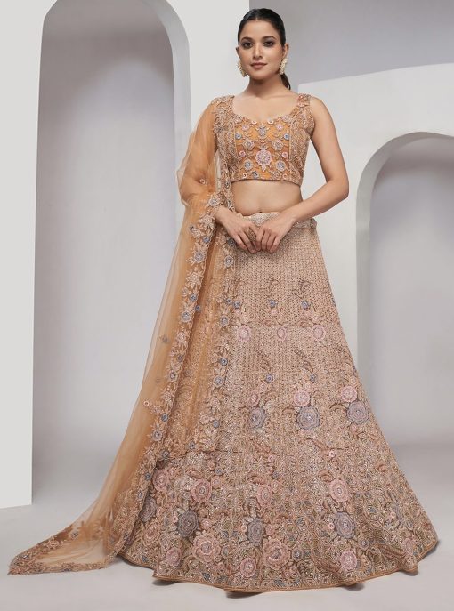 Peach Heavy Embroidered Bridal Lehenga Choli