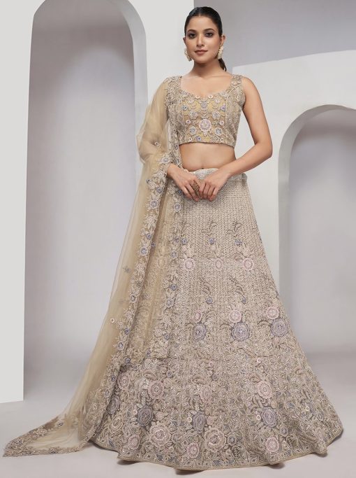 Beige Heavy Embroidered Bridal Lehenga Choli