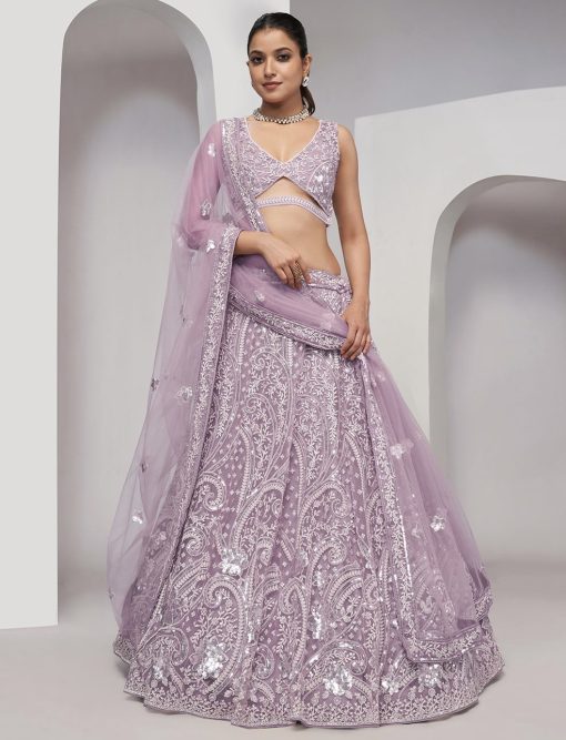 Lavender Heavy Embroidered Bridal Lehenga Choli