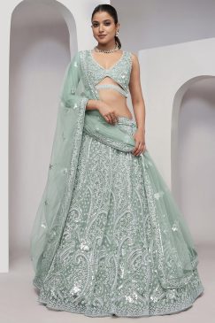 Mint Green Heavy Embroidered Bridal Lehenga Choli