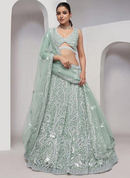 Mint Green Heavy Embroidered Bridal Lehenga Choli