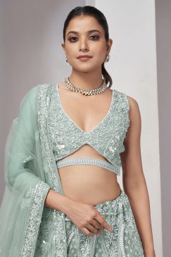Alternative view of Mint Green Heavy Embroidered Bridal Lehenga Choli