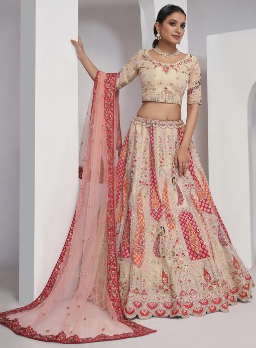 Multicoloured Heavy Embroidered Bridal Lehenga Choli