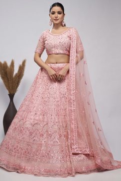 Light Pink Heavy Embroidered Bridal Lehenga Choli