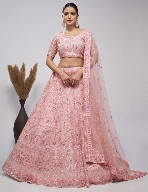Light Pink Heavy Embroidered Bridal Lehenga Choli
