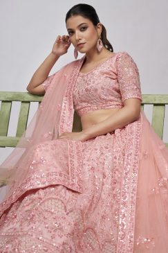 Alternative view of Light Pink Heavy Embroidered Bridal Lehenga Choli