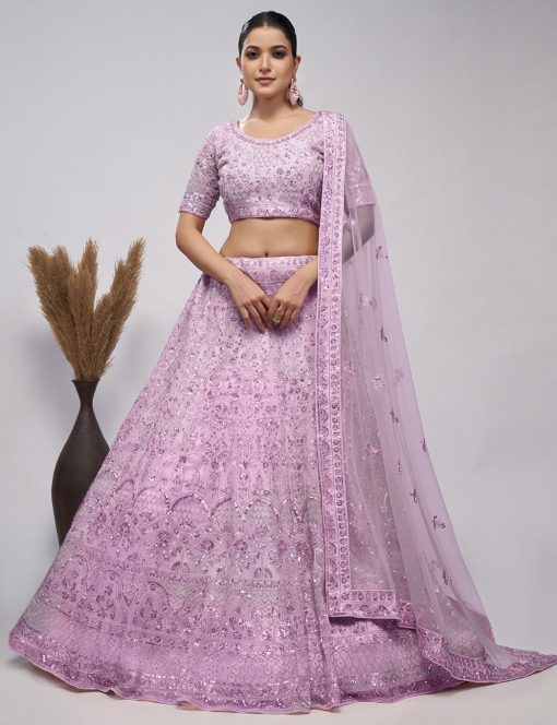 Lavender Heavy Embroidered Bridal Lehenga Choli