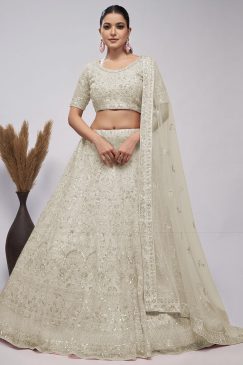 Off White Heavy Embroidered Bridal Lehenga Choli