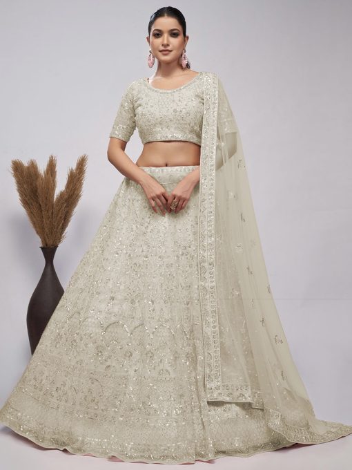 Off White Heavy Embroidered Bridal Lehenga Choli