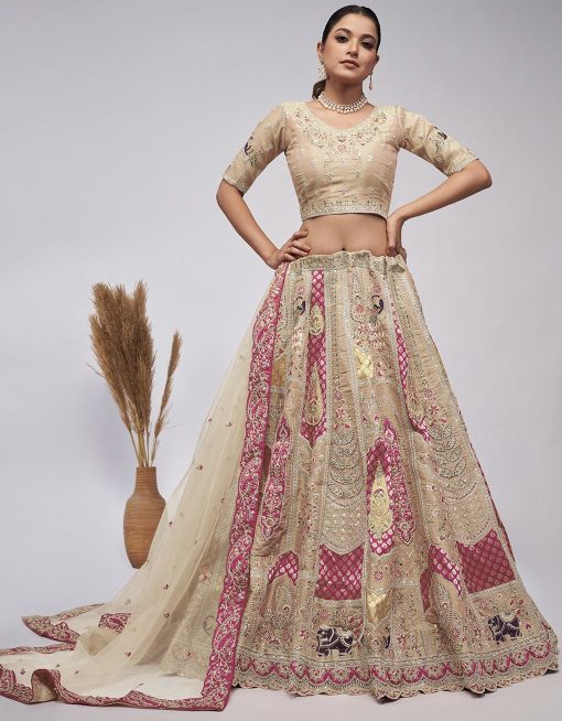 Beige Heavy Embroidered Bridal Lehenga Choli