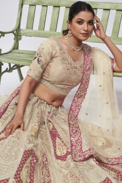 Alternative view of Beige Heavy Embroidered Bridal Lehenga Choli