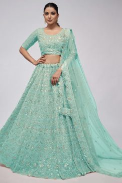 Sea Green Heavy Embroidered Bridal Lehenga Choli