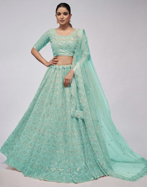 Sea Green Heavy Embroidered Bridal Lehenga Choli
