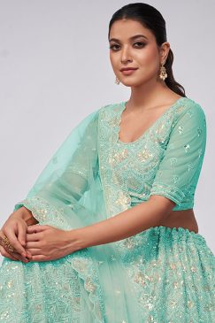 Alternative view of Sea Green Heavy Embroidered Bridal Lehenga Choli