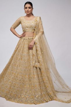 Gold Heavy Embroidered Bridal Lehenga Choli