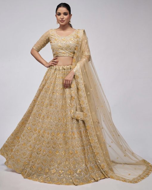 Gold Heavy Embroidered Bridal Lehenga Choli