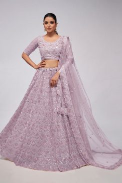 Lilac Heavy Embroidered Bridal Lehenga Choli