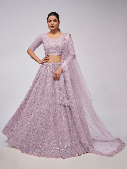 Lilac Heavy Embroidered Bridal Lehenga Choli