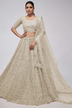 Off White Heavy Embroidered Bridal Lehenga Choli
