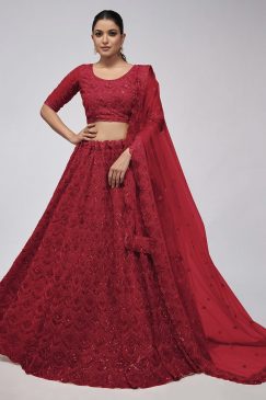 Red Heavy Embroidered Bridal Lehenga Choli