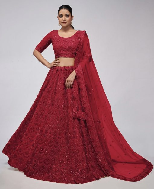 Red Heavy Embroidered Bridal Lehenga Choli
