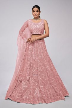 Pink Heavy Embroidered Bridal Lehenga Choli