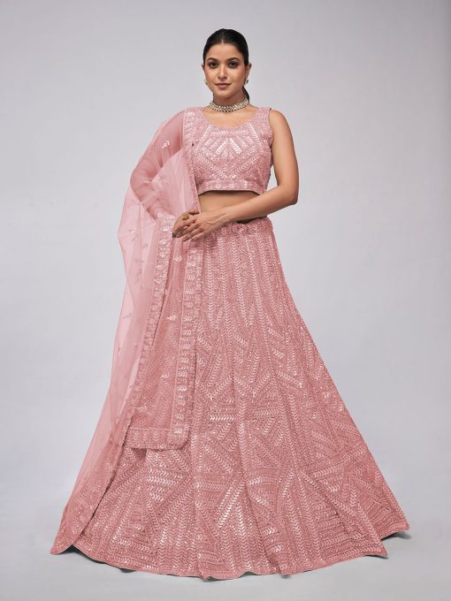 Pink Heavy Embroidered Bridal Lehenga Choli