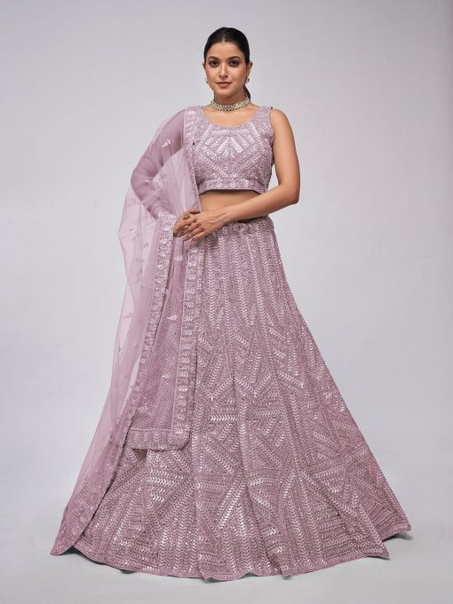 Lilac Heavy Embroidered Bridal Lehenga Choli