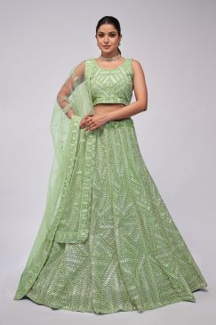 Light Green Heavy Embroidered Bridal Lehenga Choli