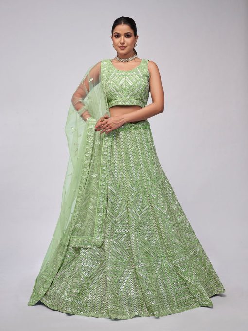 Light Green Heavy Embroidered Bridal Lehenga Choli