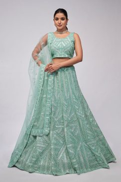 Mint Green Heavy Embroidered Bridal Lehenga Choli